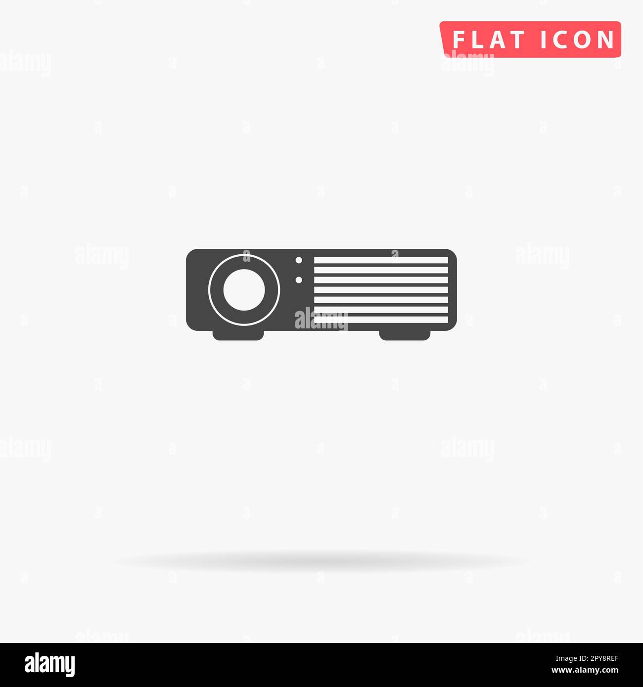 Projector. Simple flat black symbol with shadow on white background ...
