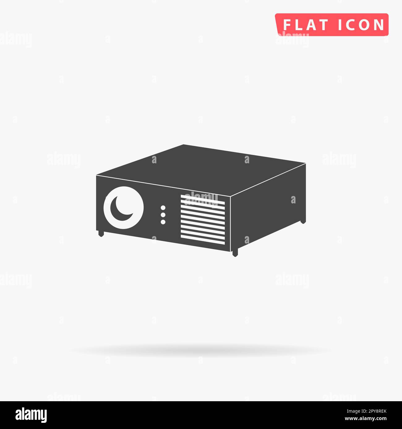 Projector. Simple flat black symbol with shadow on white background ...
