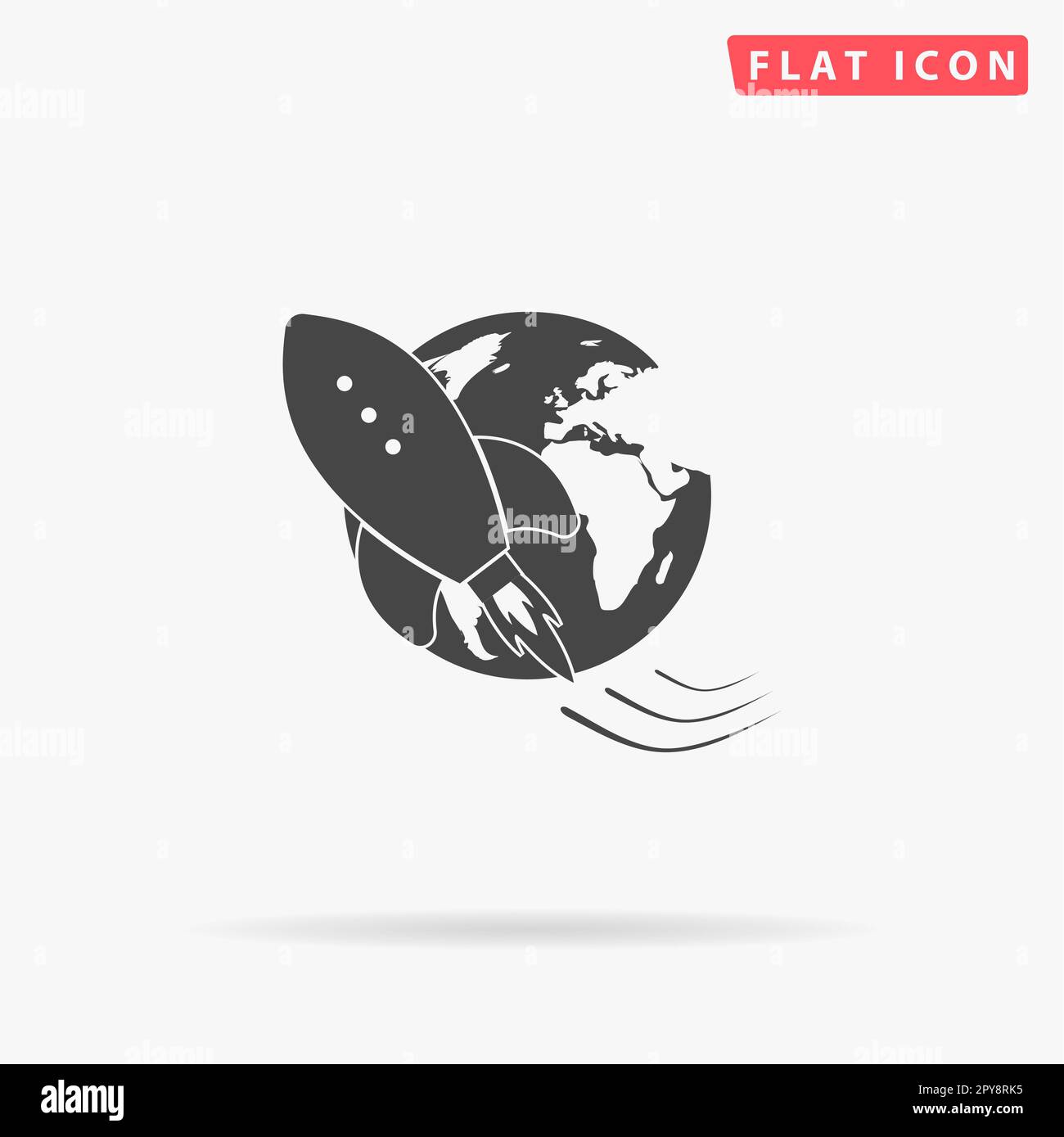 Simple Roket Shadow Rocket go to deep space. Simple flat black symbol with shadow on white ...