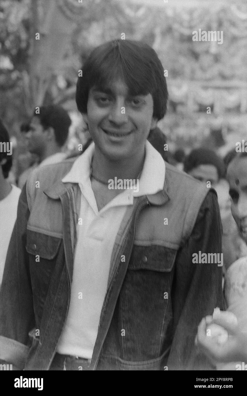 Indian old vintage 1980s black and white bollywood cinema hindi movie film actor, India, Sanjay Dutt, Indian actor, India Stock Photo