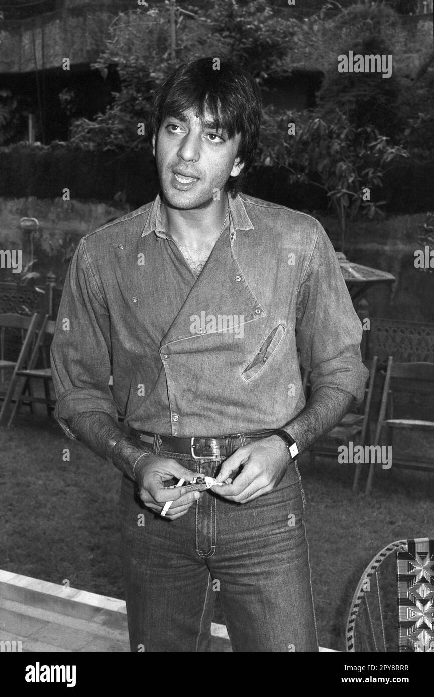 Indian old vintage 1980s black and white bollywood cinema hindi movie film actor, India, Sanjay Dutt, Indian actor, India Stock Photo