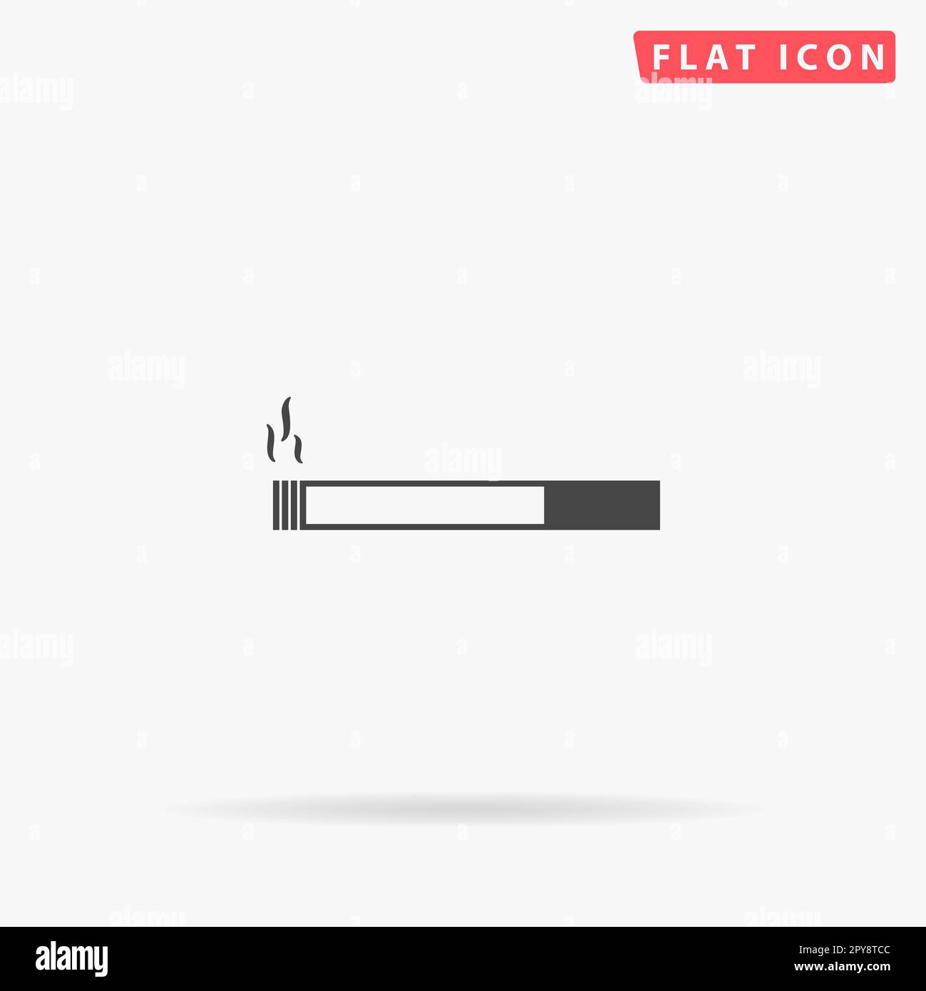 Smoking cigarette. Simple flat black symbol with shadow on white background. Vector illustration pictogram Stock Photo