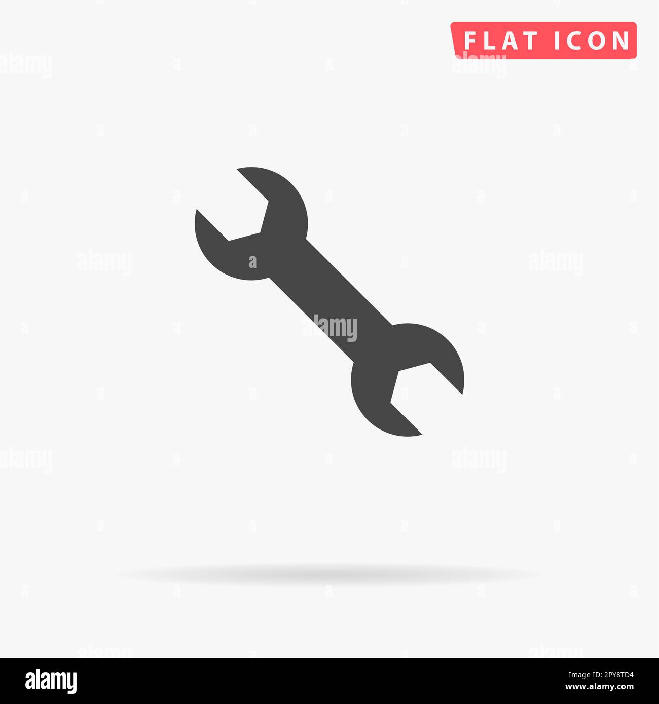 Spanner. Simple flat black symbol with shadow on white background