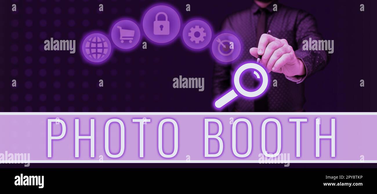 Handwriting text Photo Booth. Word for form of photo sharing and publishing in the format of a blog Stock Photo