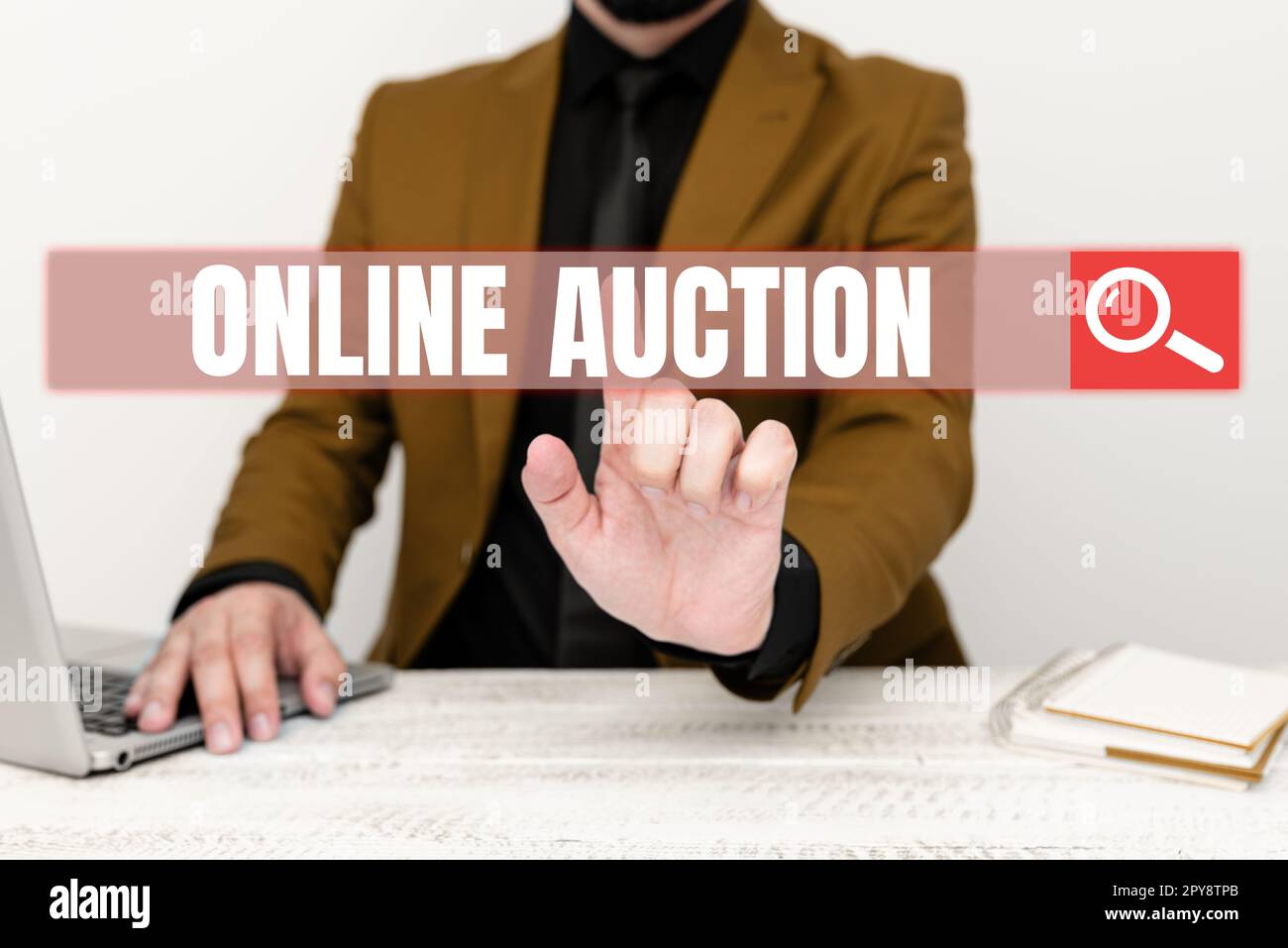 Sign displaying Online Auction. Business idea process of buying and selling goods or services online Stock Photo