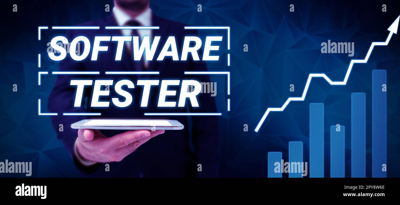 Text sign showing Software Tester. Business showcase implemented to protect software against malicious attack Stock Photo