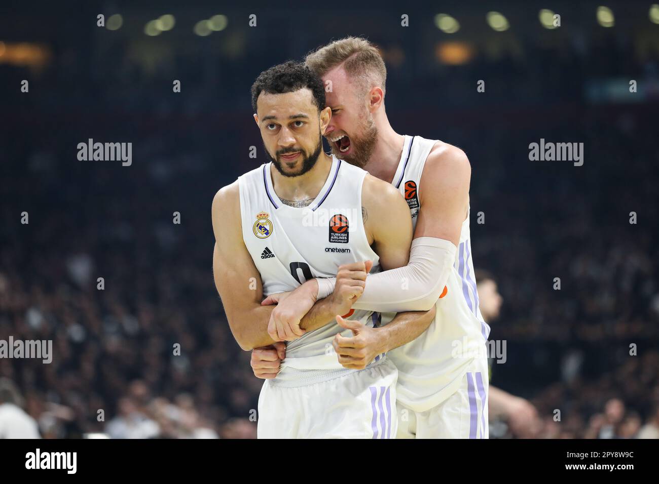 Belgrade, Serbia, 4 May 2023. Yam Madar of Partizan Mozzart Bet Belgrade  drives to the basket during the Play Offs Game 4 - 2022/2023 Turkish  Airlines EuroLeague match between Partizan Mozzart Bet