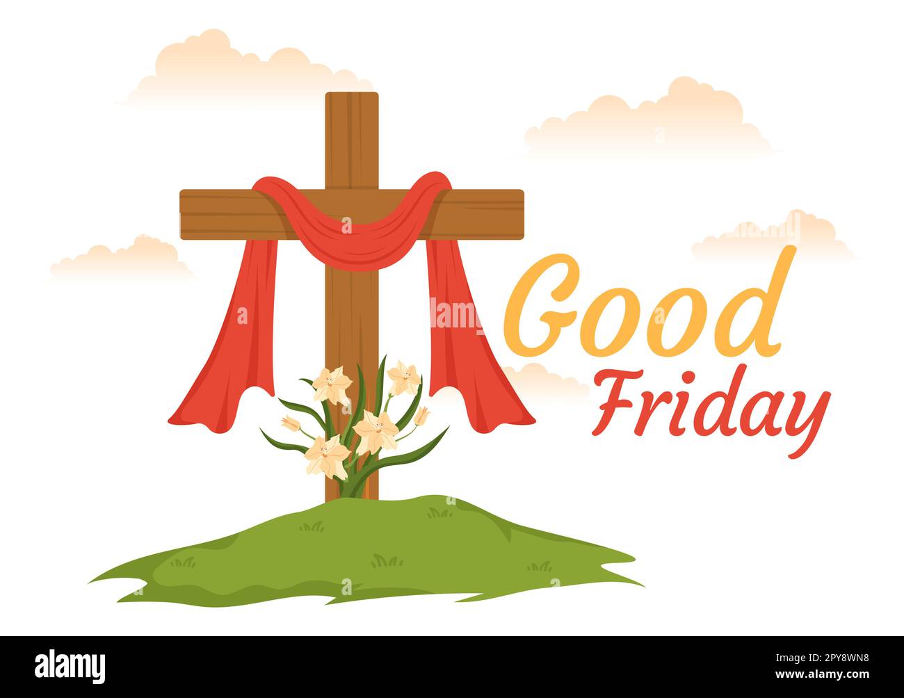 Happy Good Friday Illustration with Christian Holiday of Jesus Christ Crucifixion in Flat Cartoon Hand Drawn for Web Banner or Landing Page Templates Stock Photo