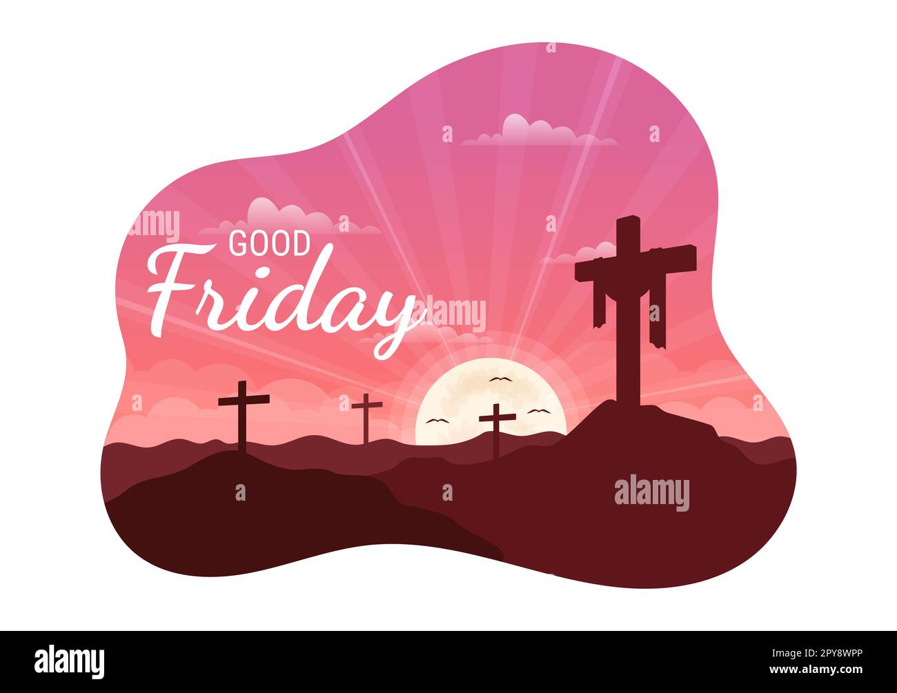 Happy Good Friday Illustration with Christian Holiday of Jesus Christ Crucifixion in Flat Cartoon Hand Drawn for Web Banner or Landing Page Templates Stock Photo