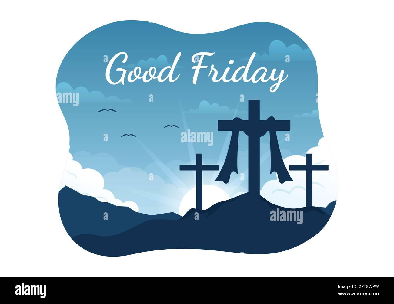 Happy Good Friday Illustration with Christian Holiday of Jesus Christ Crucifixion in Flat Cartoon Hand Drawn for Web Banner or Landing Page Templates Stock Photo