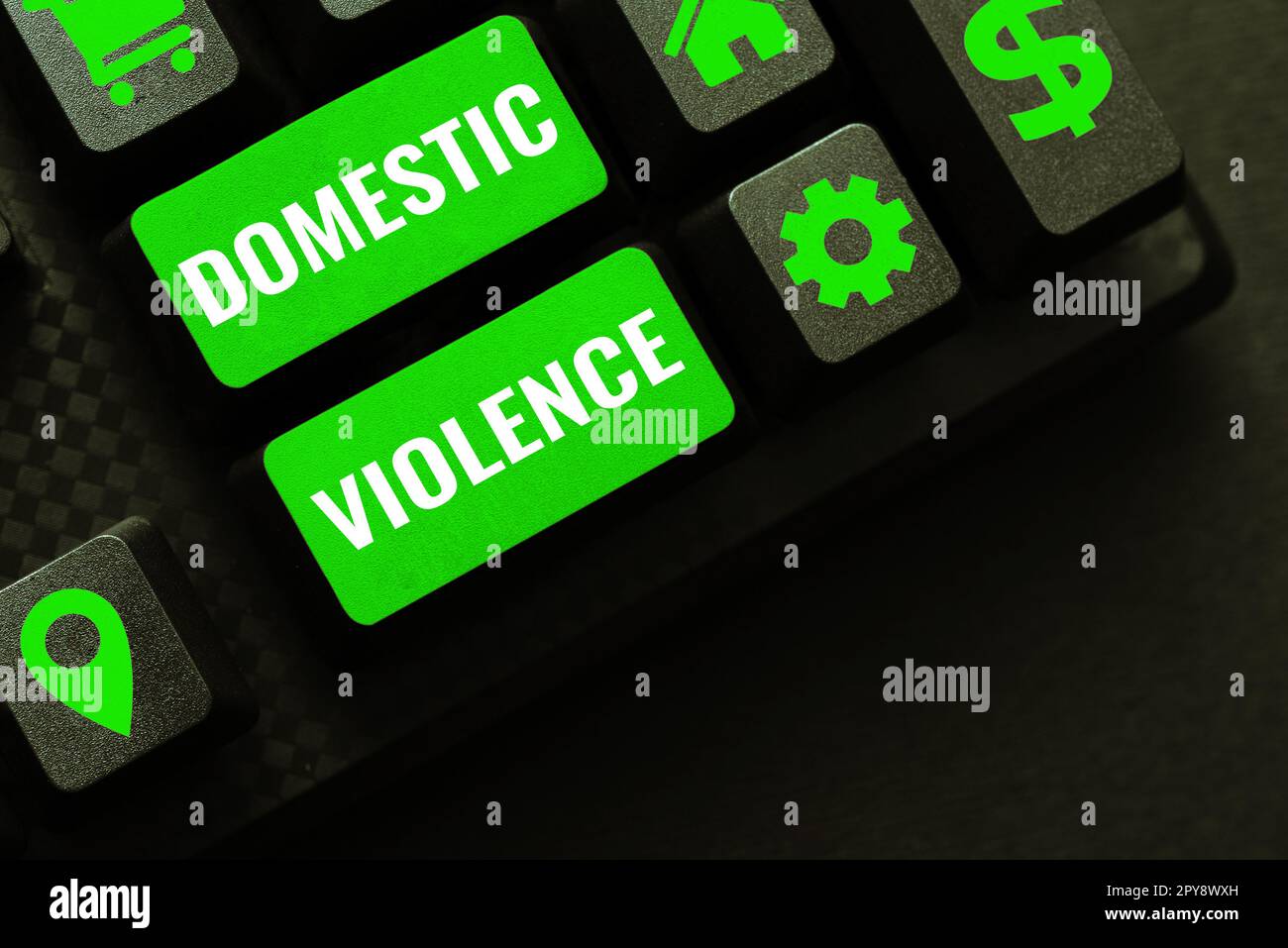 Sign displaying Domestic Violence. Word for violent or abusive behavior directed by one family or household member Stock Photo