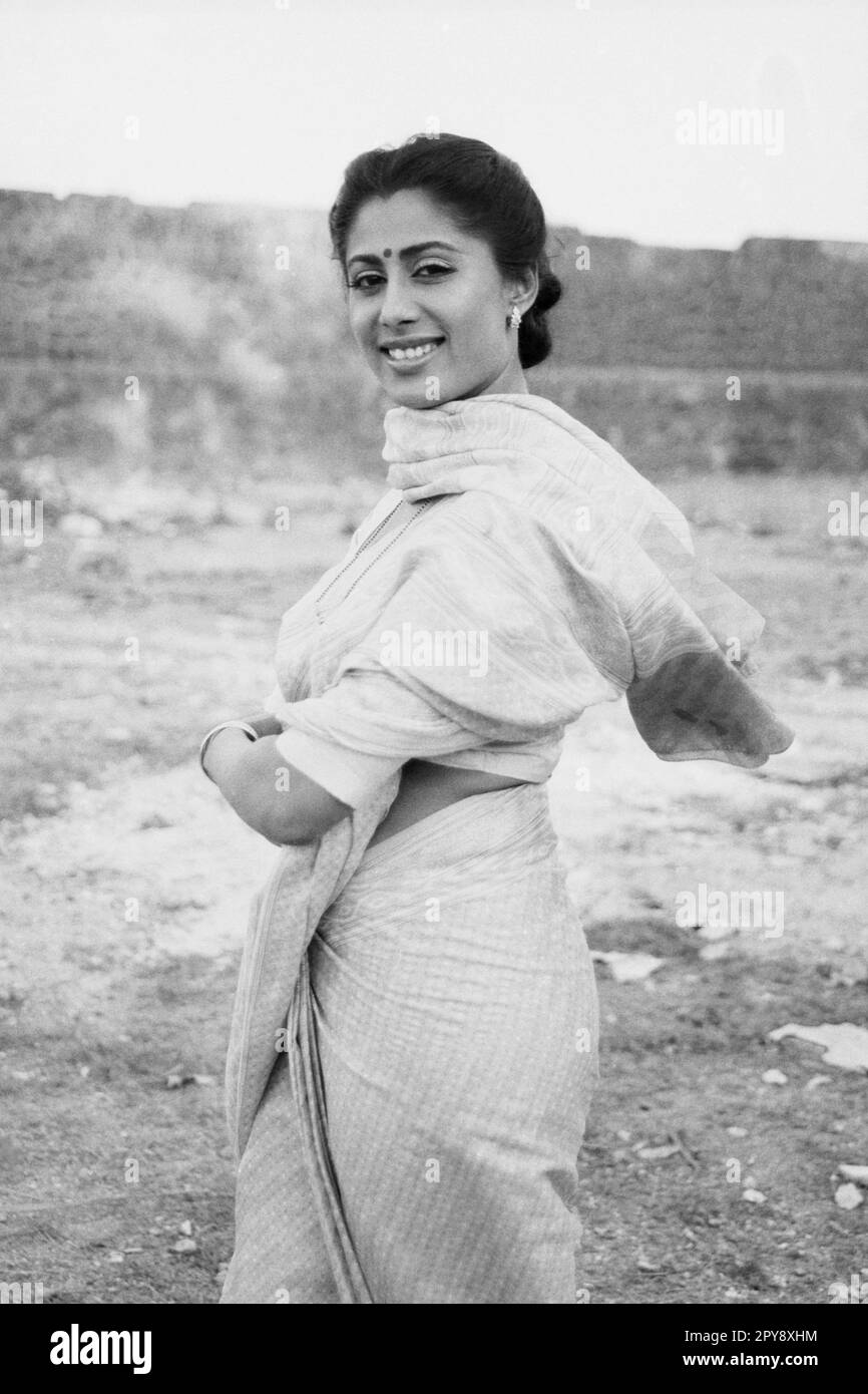 Indian old vintage 1980s black and white bollywood cinema hindi movie film actor, India, Smita Patil, Indian actress, India Stock Photo