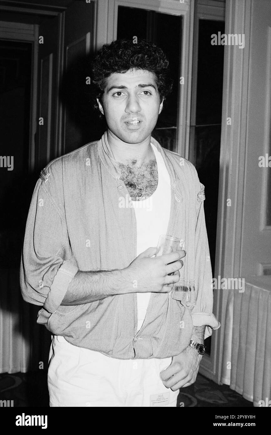 Indian old vintage 1980s black and white bollywood cinema hindi movie film actor, India, Ajay Singh Deol, Sunny Deol, Indian actor, film director, Indian producer, Indian politician, Member of Parliament, India Stock Photo