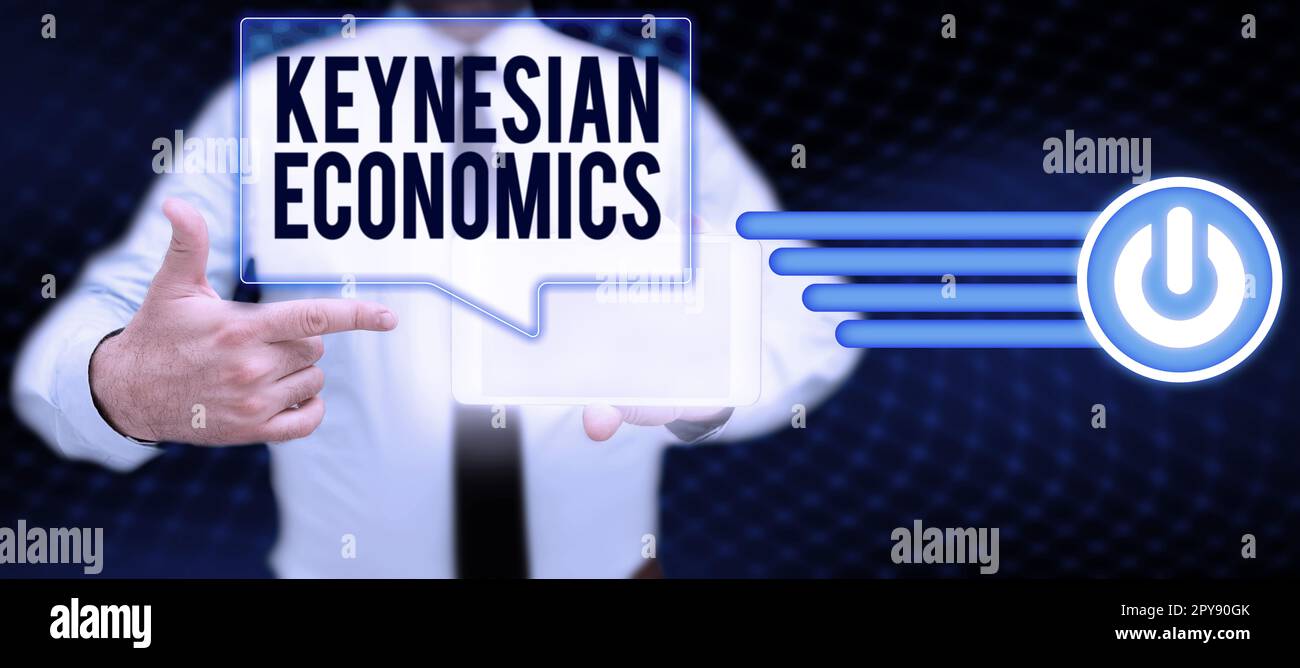 Sign displaying Keynesian Economics. Business concept monetary and fiscal programs by government to increase employment Stock Photo