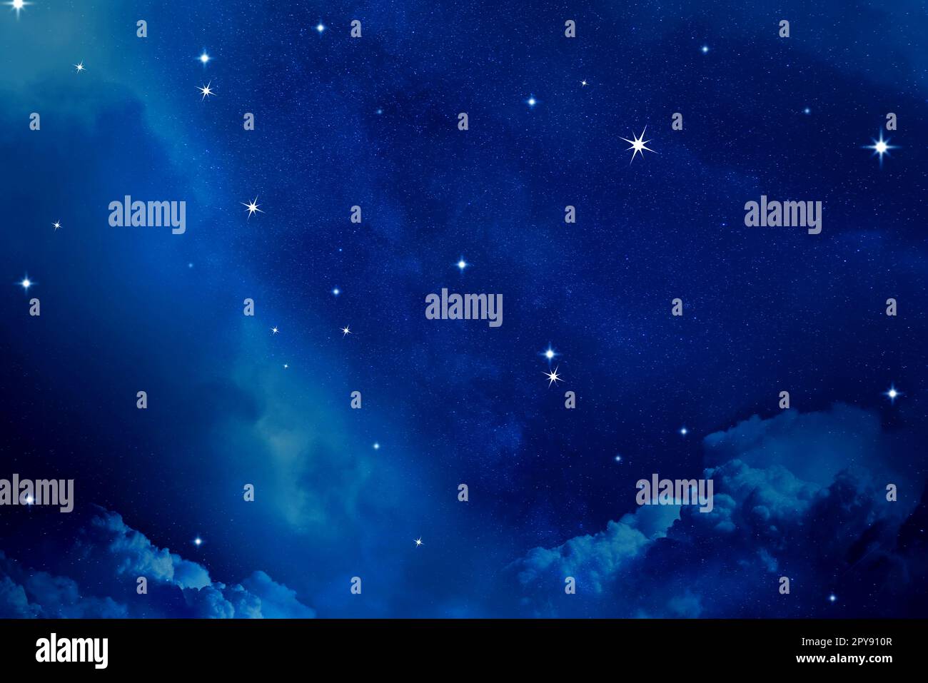 Beautiful view of night sky with clouds and stars Stock Photo - Alamy