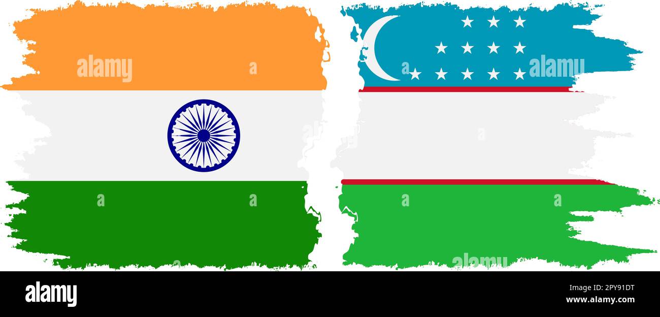 Uzbekistan and India grunge flags connection, vector Stock Vector Image