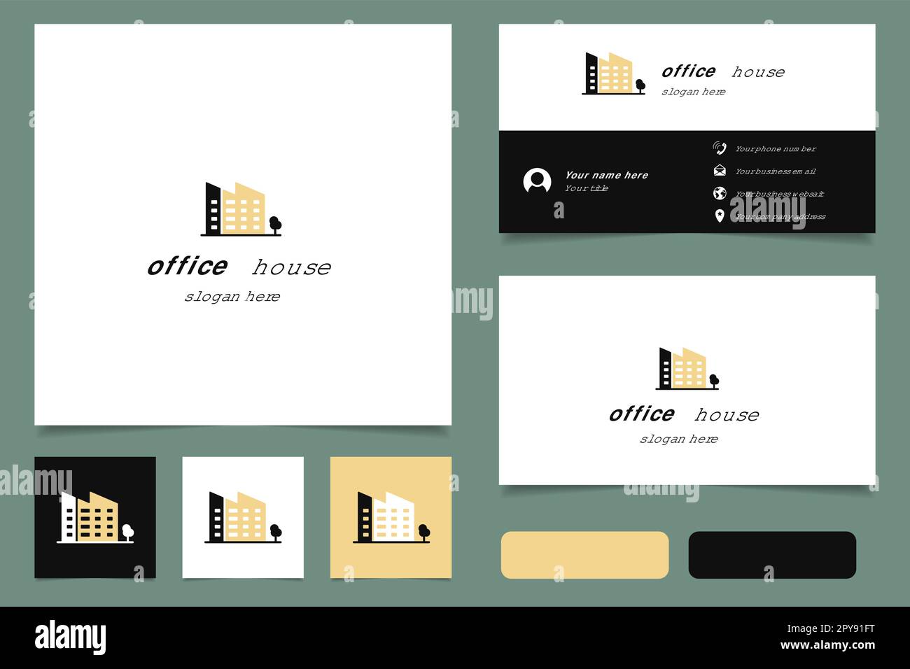 Office house logo design with editable slogan. Branding book and