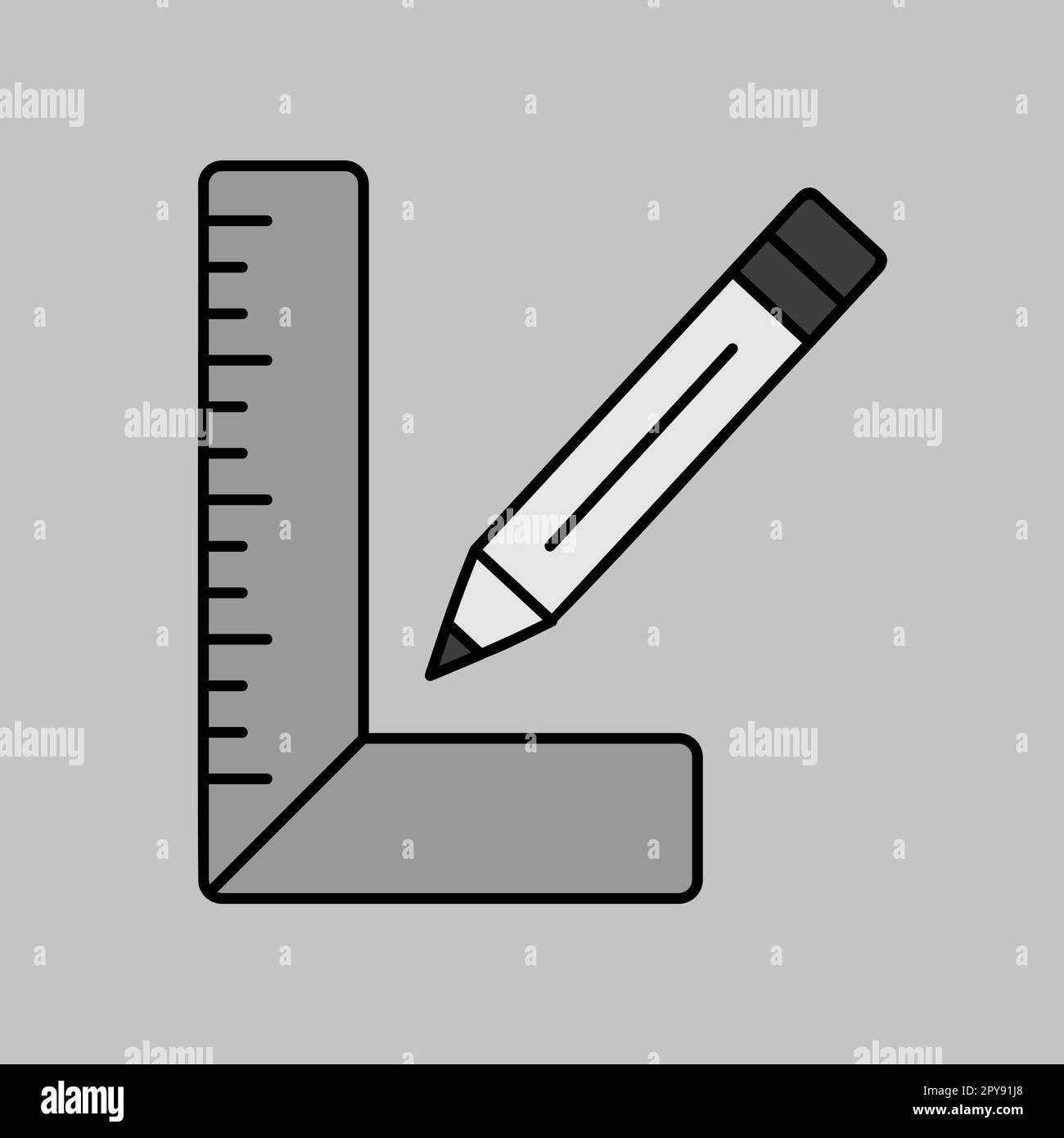 Carpenter square and pencil vector grayscale icon. Construction, repair