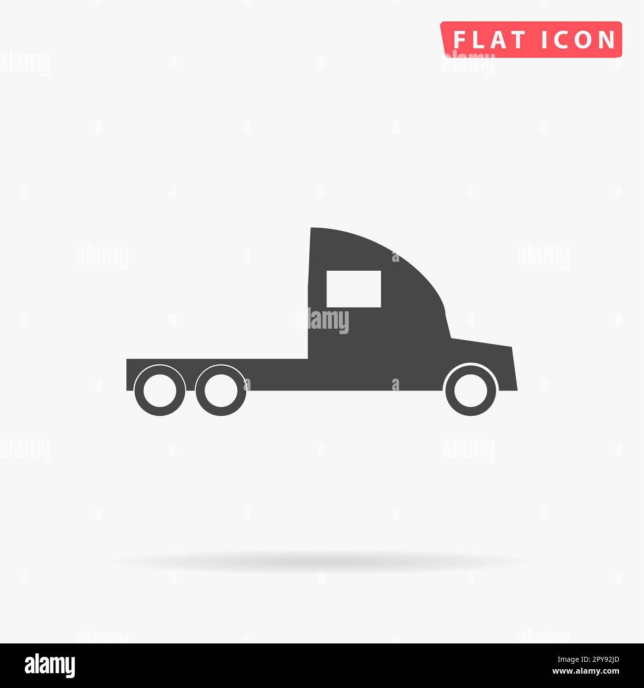 Truck without a trailer. Simple flat black symbol with shadow on white