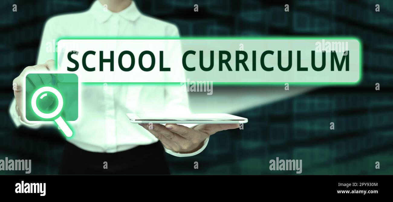 Hand writing sign School Curriculum. Word for designed to provide ...
