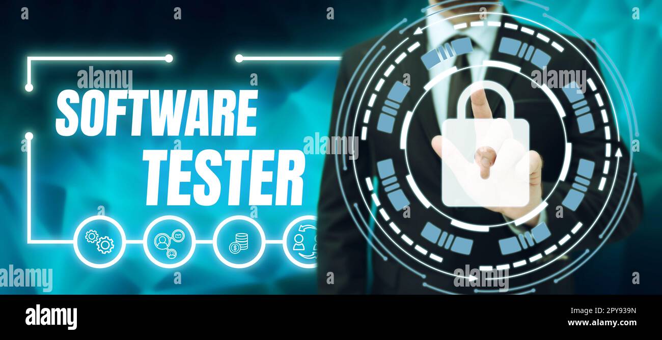 Text caption presenting Software Tester. Business idea implemented to protect software against malicious attack Stock Photo
