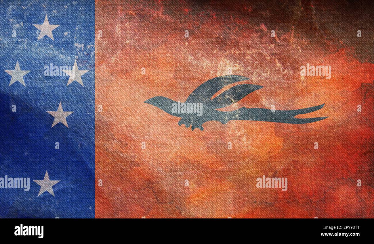 retro flag of Melanesian peoples Meso Melanesians with grunge texture. flag representing ethnic group or culture, regional authorities. no flagpole. P Stock Photo