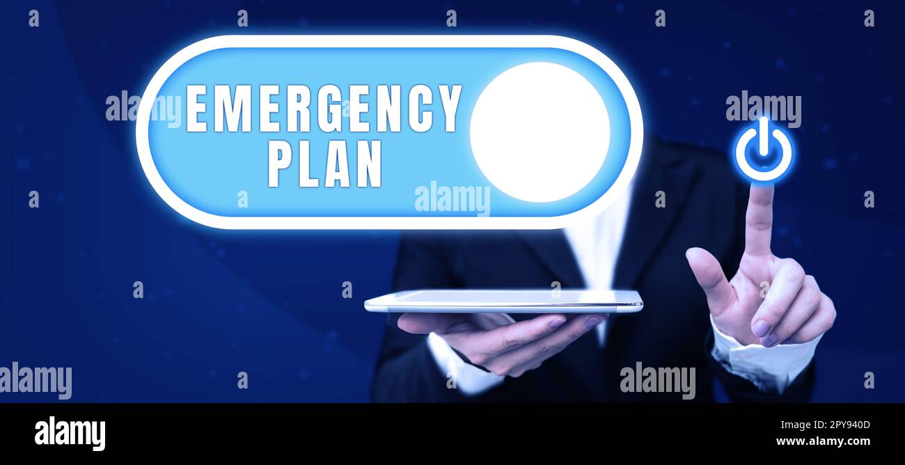 Sign displaying Emergency Plan. Conceptual photo Procedures for response to major emergencies Be prepared Stock Photo