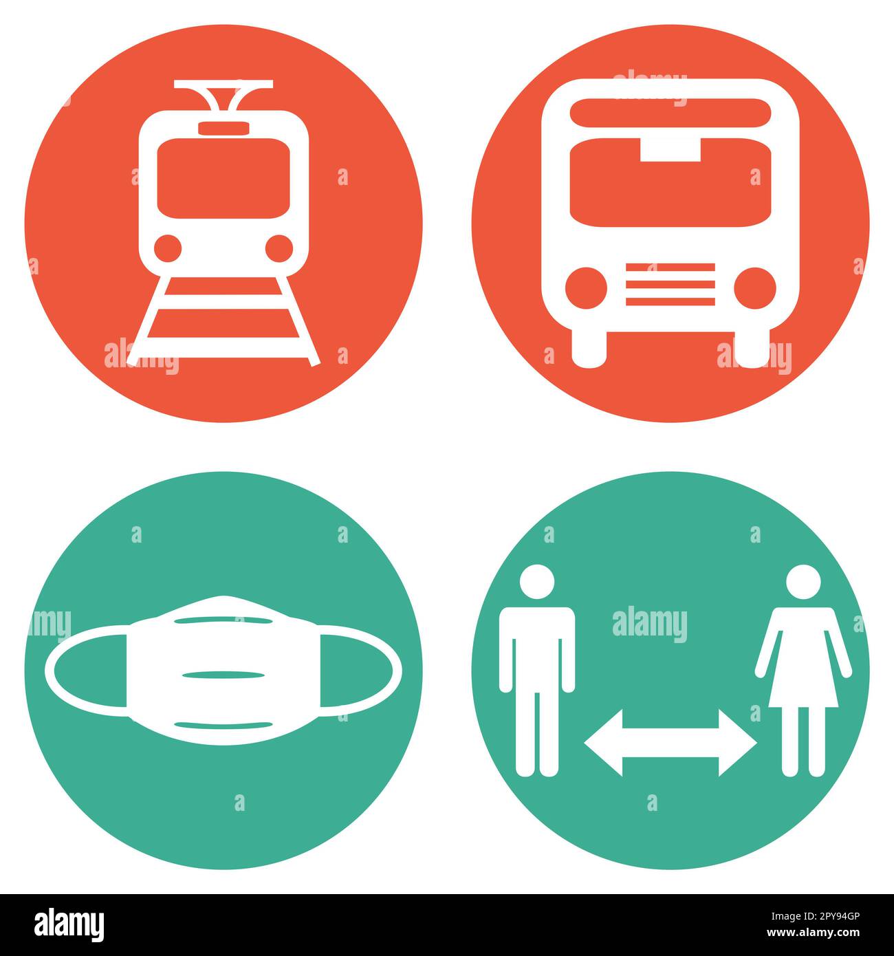 Public transport Please wear a mask and keep your distance Stock Photo