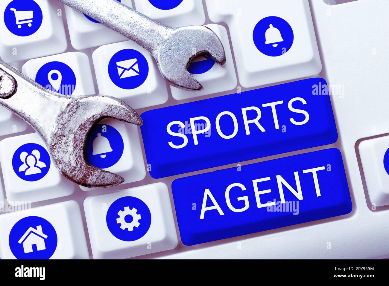 Conceptual display Sports Agent. Conceptual photo person manages recruitment to hire best sport players for a team Stock Photo