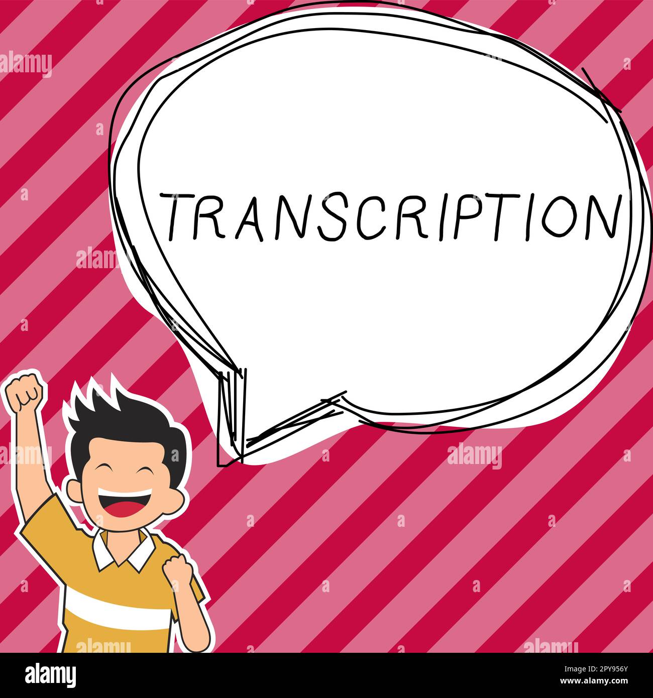 Conceptual display Transcription. Concept meaning Written or printed version of something Hard copy of audio Stock Photo