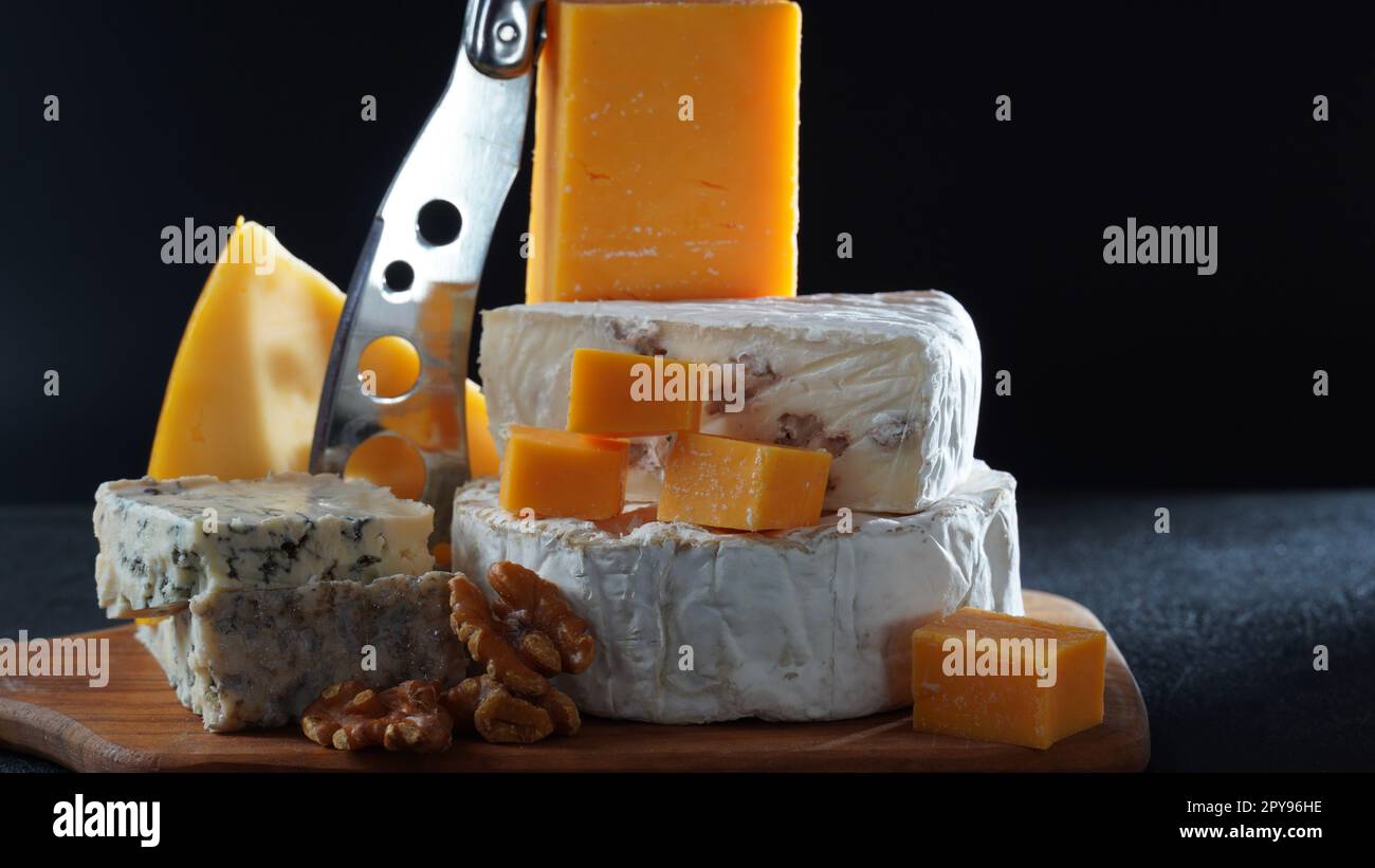 Various types of cheese, hard-cheese, soft-cheese, emmental Stock Photo ...