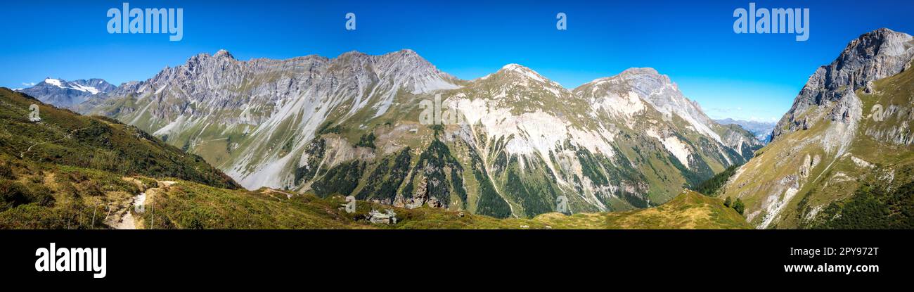 Alpine glaciers and mountains landscape in French alps. Panoramic view Stock Photo