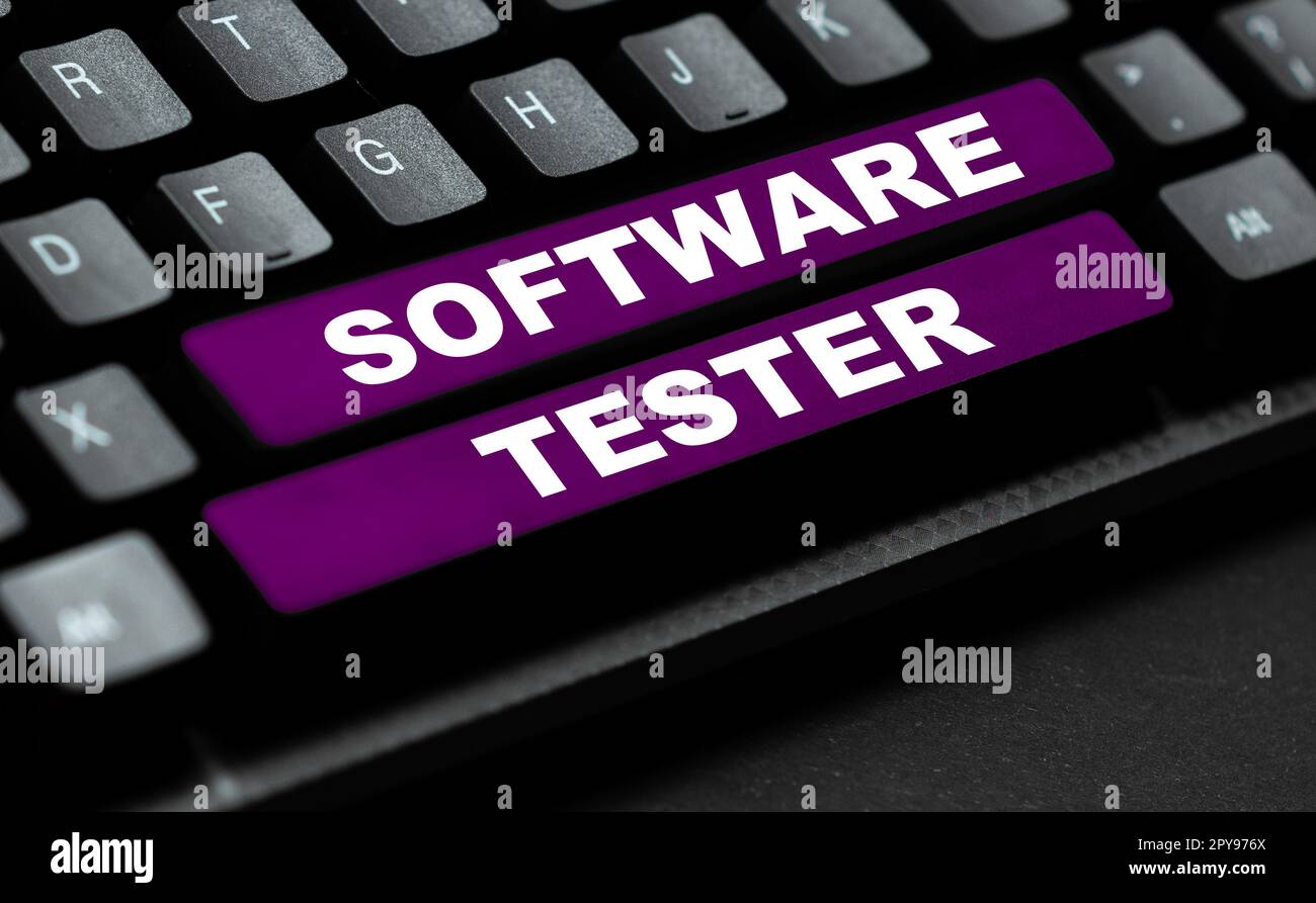 Text sign showing Software Tester. Conceptual photo implemented to protect software against malicious attack Stock Photo