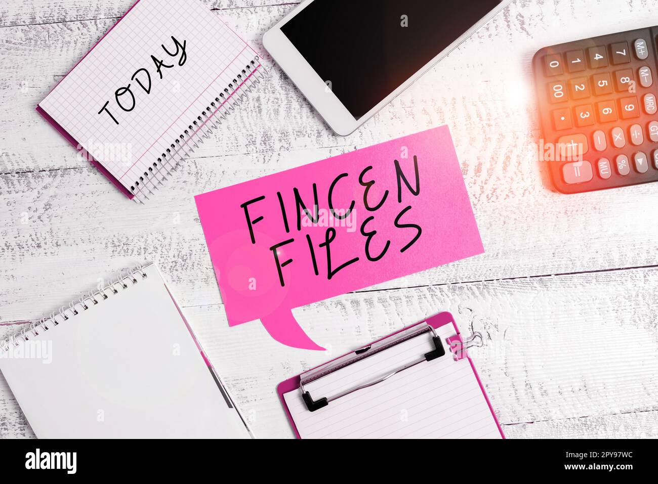 Conceptual display Fincen Files. Word for Transactions in financial assets and liabilities Stock Photo