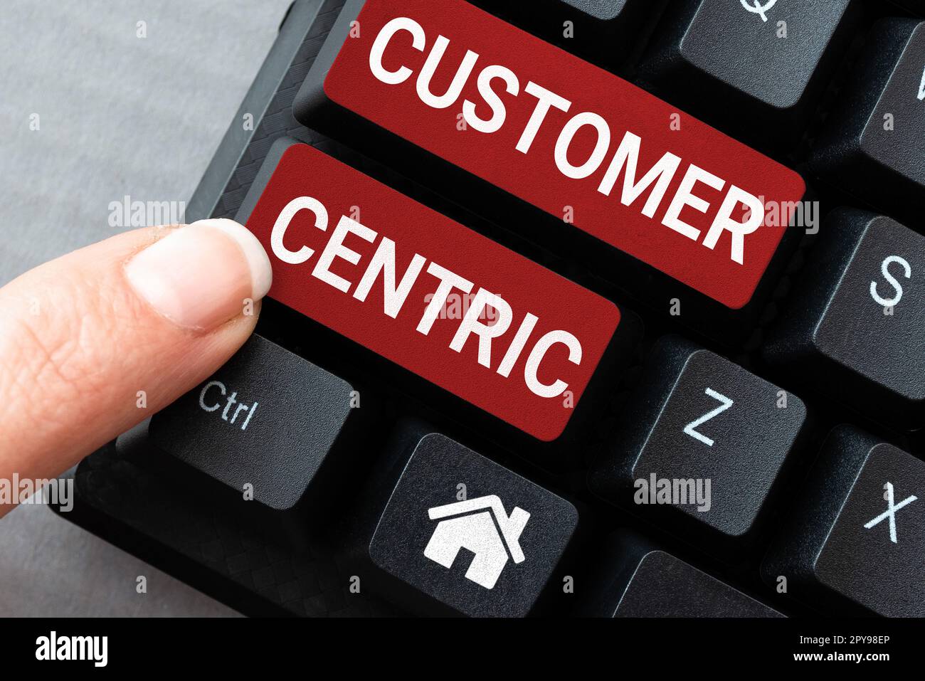 Conceptual caption Customer Centric. Concept meaning process of looking after customers to ensure their pleasure Stock Photo