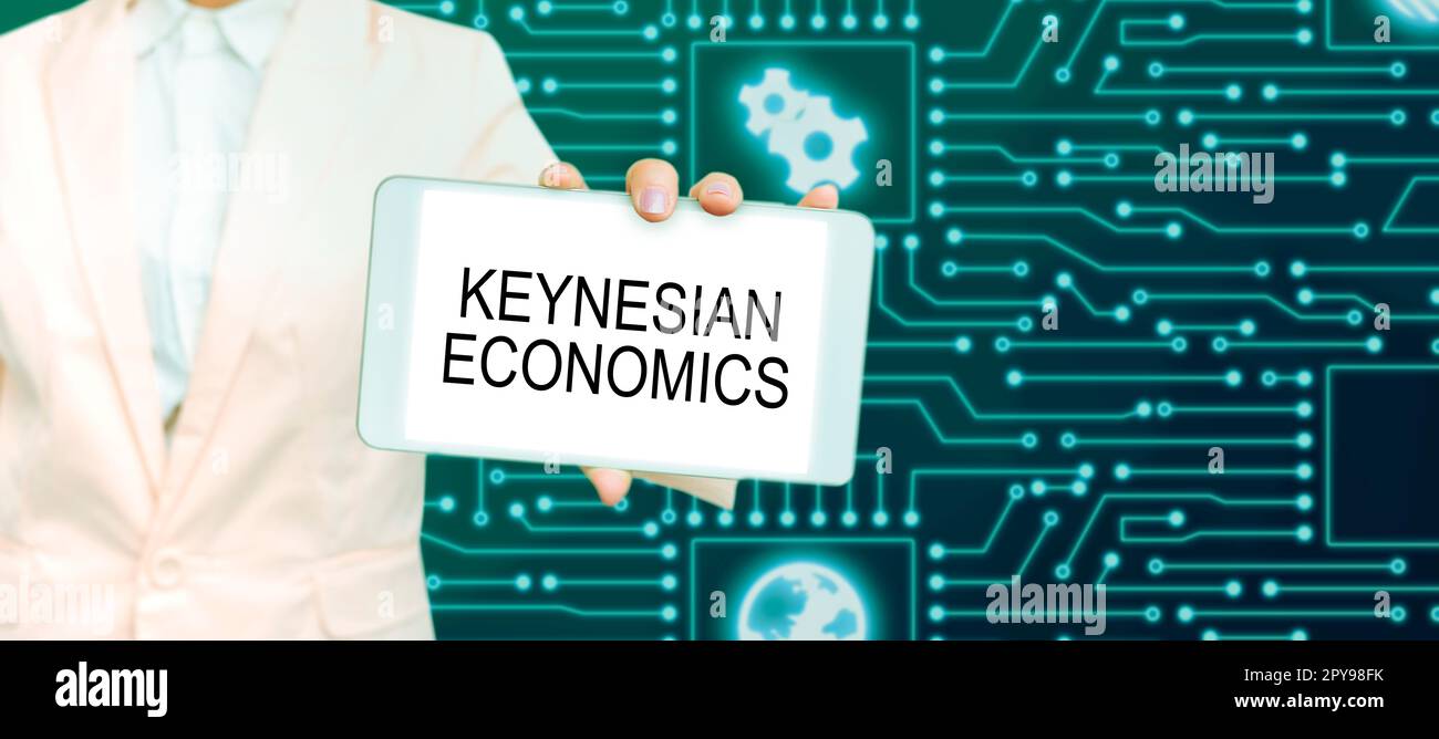 Text showing inspiration Keynesian Economics. Conceptual photo monetary and fiscal programs by government to increase employment Stock Photo
