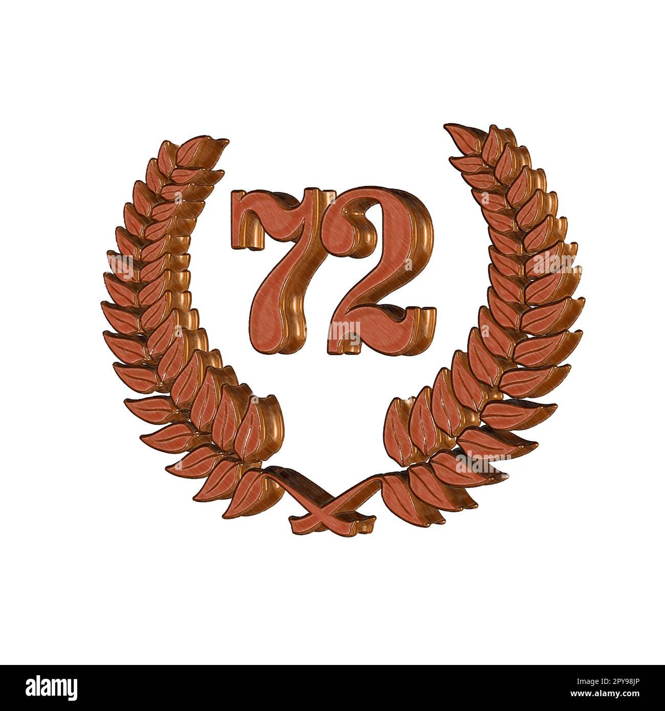 Number 72 with laurel wreath or honor wreath as a 3D-illustration, 3D ...