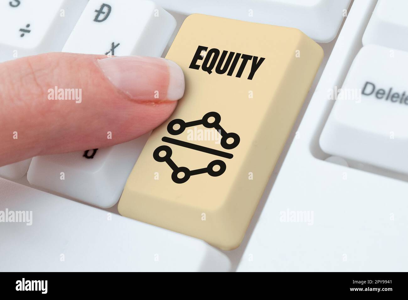 Handwriting text Equity. Business showcase quality of being fair and impartial race free One hand Unity Stock Photo