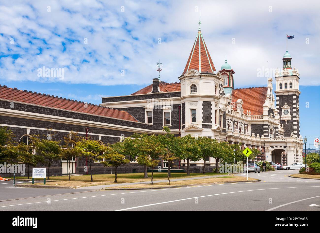 Dunedin, New Zealand - Jan 3, 2010: Eclectic Flemish renaissance style ...