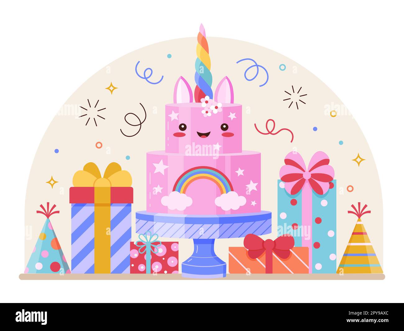 Py Birthday Happy Birthday Festive Scene with Cute Cake Stock Vector Image & Art ...