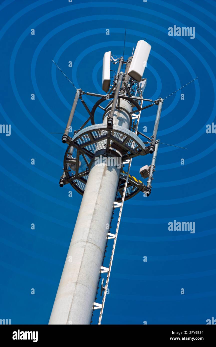Transmission tower and radio waves Stock Photo Alamy