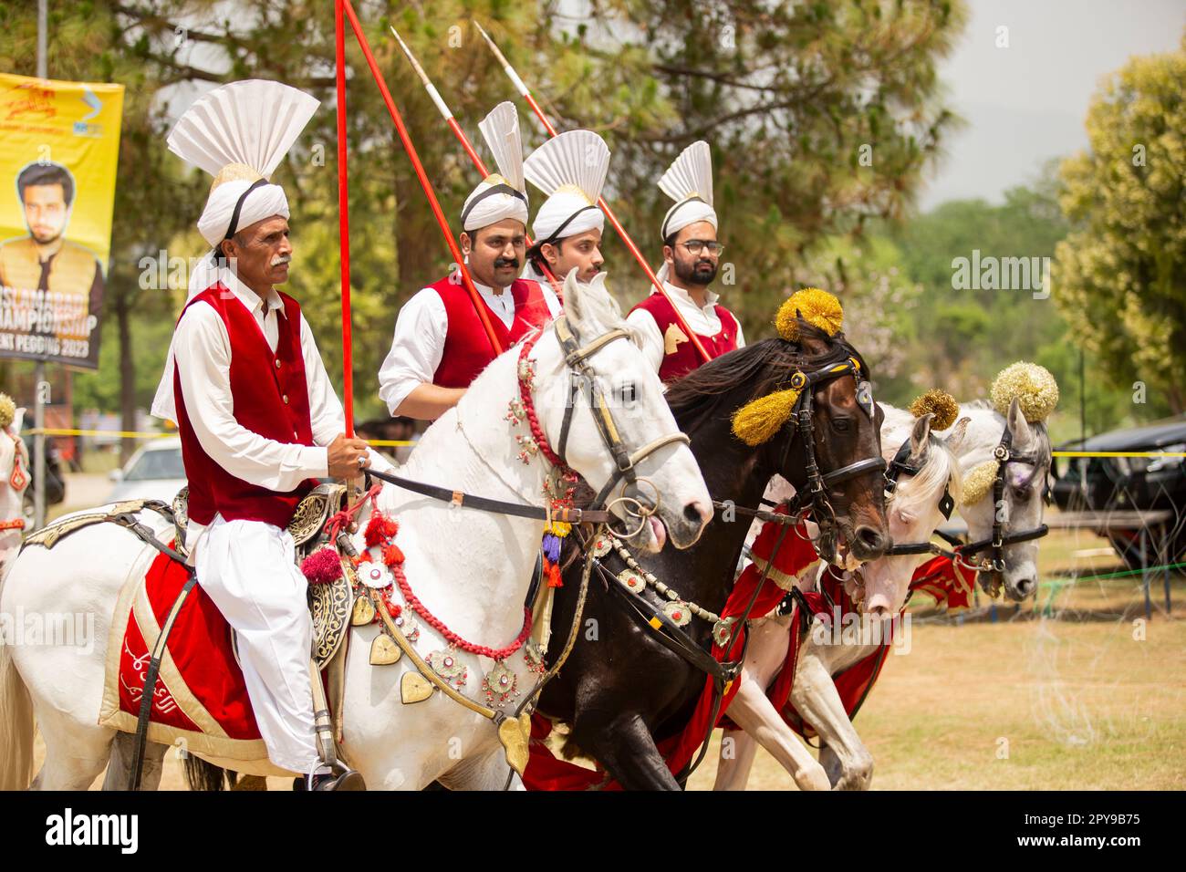 Pakistan, Asian Horse rider on traditional Islamabad Championship tent ...