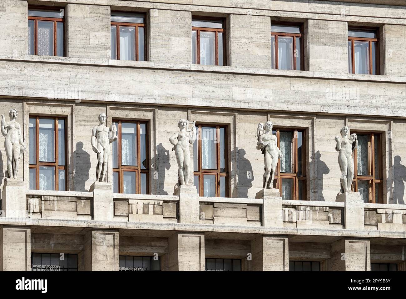 View of the statues on the Municipal Library in Prague Stock Photo