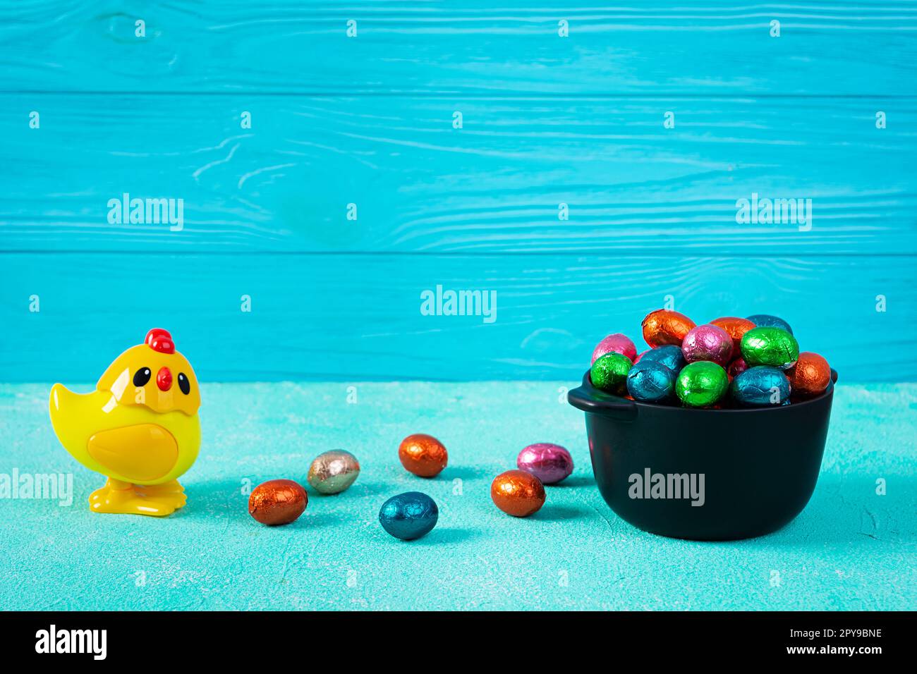 Colorful background of Easter chocolate eggs. Delicious chocolate eggs Stock Photo
