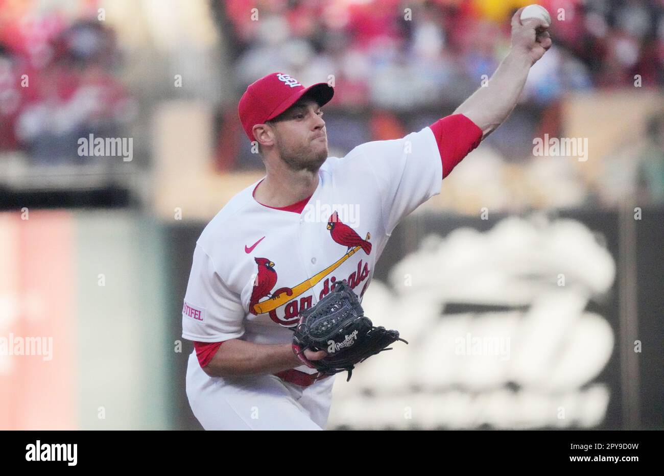 St Louis Cardinals Starting Pitcher Steven Matz Delivers A Pitch To St Louis Cardinals Starting Pitcher Steven Matz Delivers A Pitch To The Los Angeles Angels In The First Inning At Busch Stadium In St Louis On Tuesday May 2 2023 Photo By Bill Greenblattupi 2PY9D0W