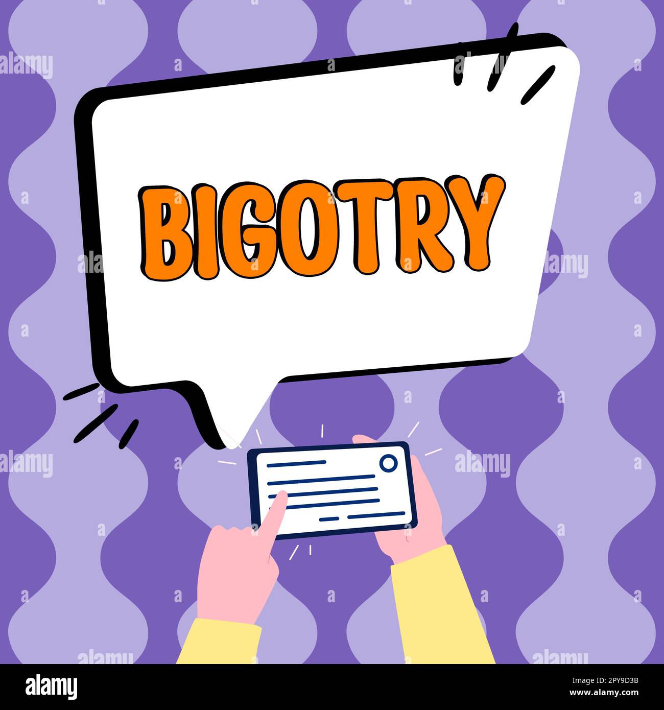 Handwriting text Bigotry. Concept meaning obstinate or intolerant devotion to one's own opinions and prejudices Stock Photo