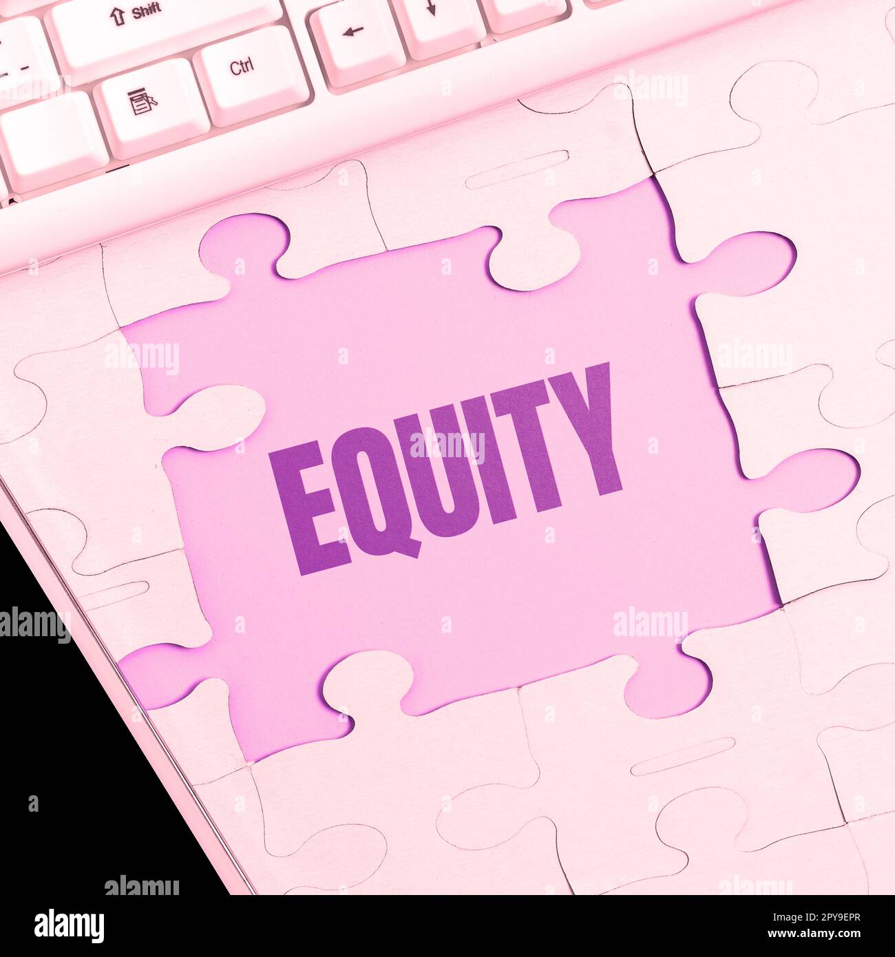 Sign displaying Equity. Concept meaning quality of being fair and impartial race free One hand Unity Stock Photo