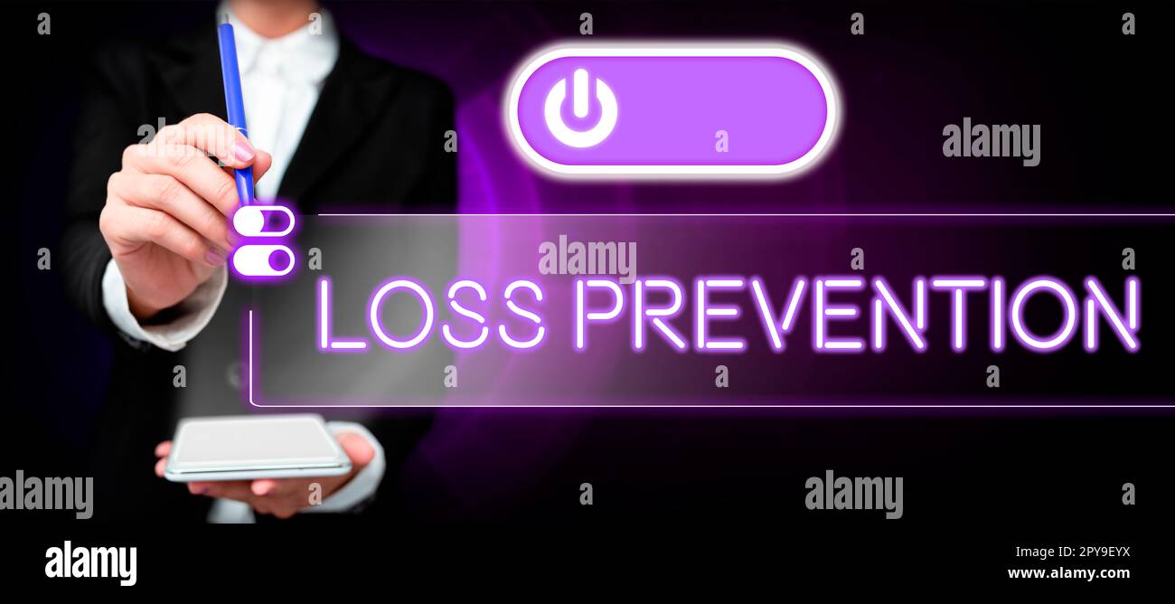 Text caption presenting Loss Prevention. Business overview the fact that you no longer have something or have less of something Stock Photo