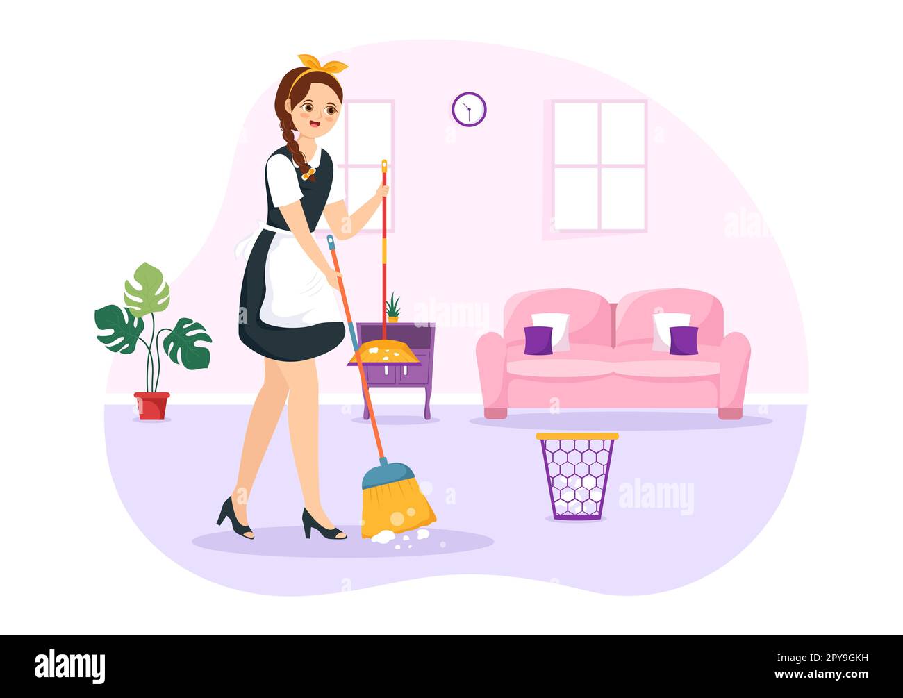 https://c8.alamy.com/comp/2PY9GKH/professional-girl-maid-illustration-of-cleaning-service-wearing-her-uniform-with-apron-for-clean-a-house-in-flat-cartoon-hand-drawn-templates-2PY9GKH.jpg