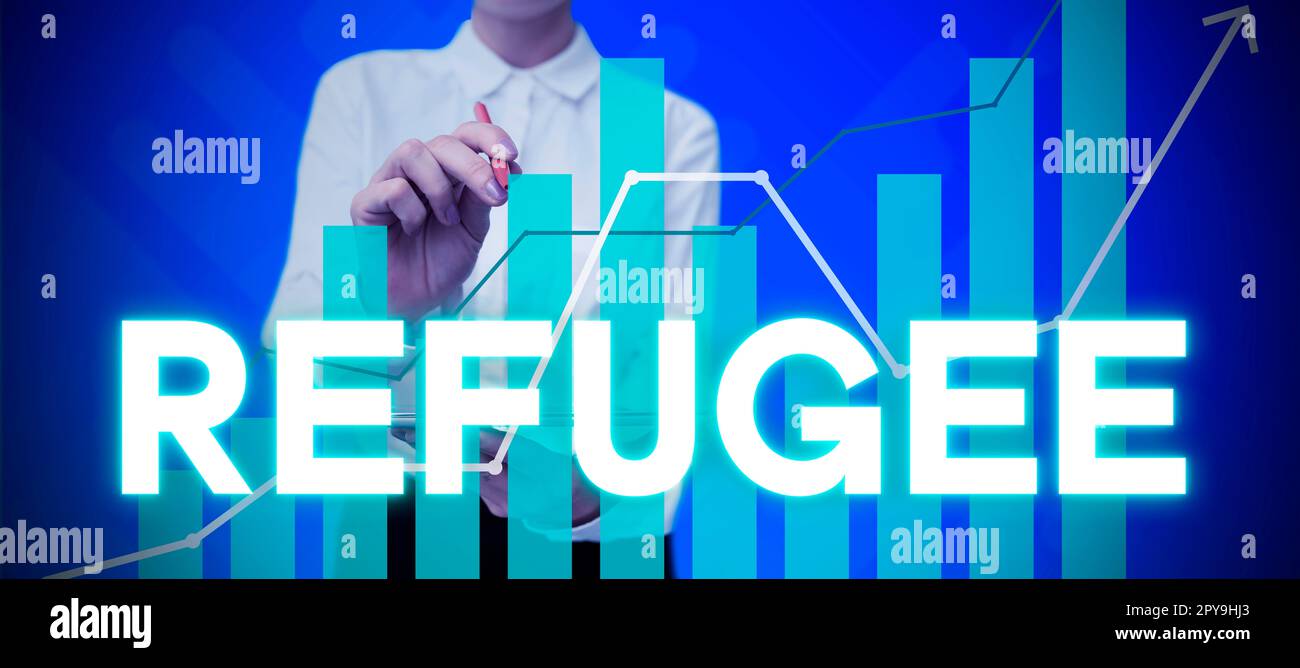 Conceptual caption Refugee. Word for refer to movements of large groups of displaced people Stock Photo